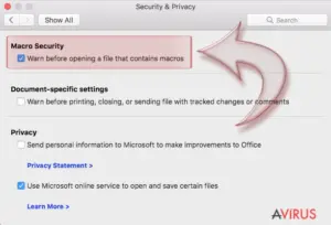 Disable Macros on Mac OS X. Step 3