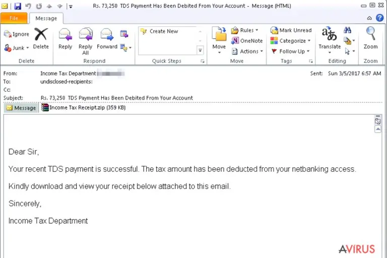 Income Tax Receipt virus
