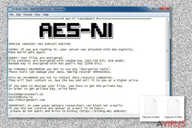 Ransom note by .Aes_ni_0day file extension virus