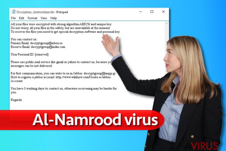 Az Al-Namrood ransomware vírus üzenete