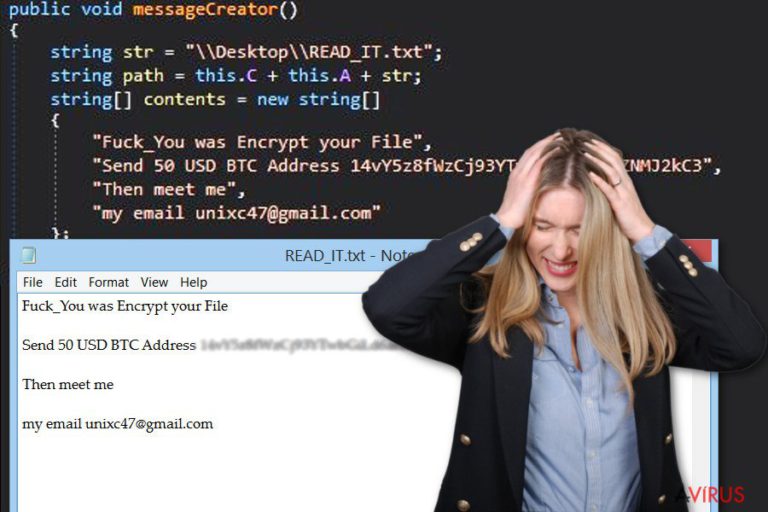 Kép a GC47 ransomware vírusról