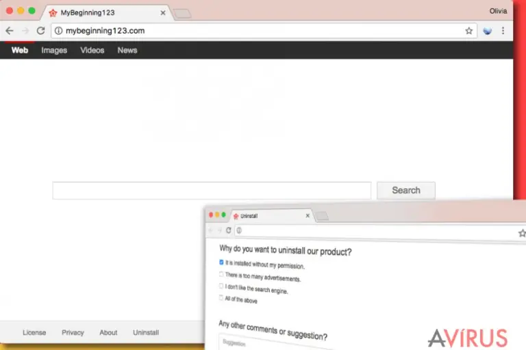 Image of Mybeginning123.com virus