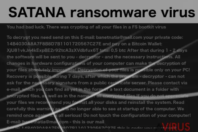 An image of the SATANA virus ransom note