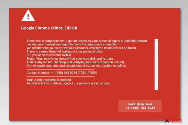 Screenshot of Google Chrome Critical Error