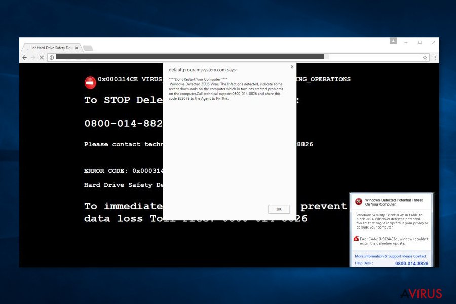 A "Windows Detected ZEUS Virus" ügyfélszolgálati csalás