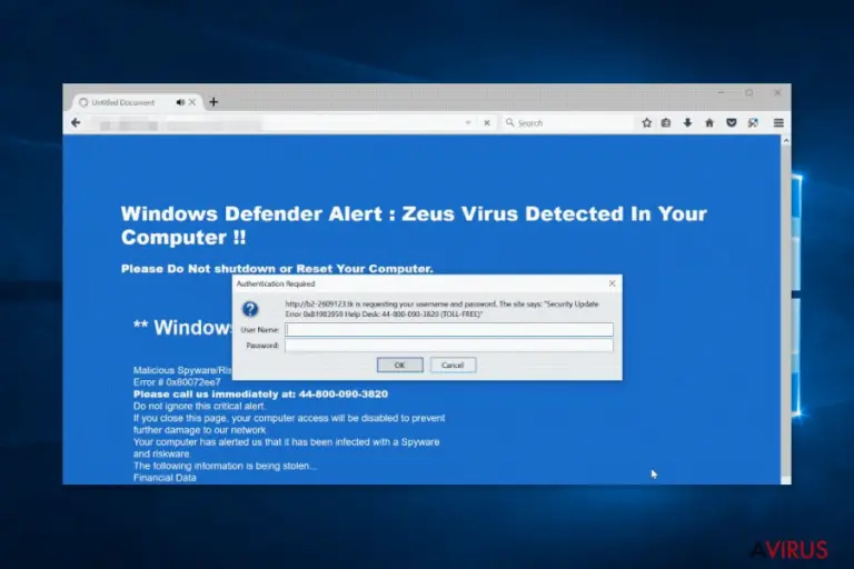 Screenshot of “Security Update Error” virus