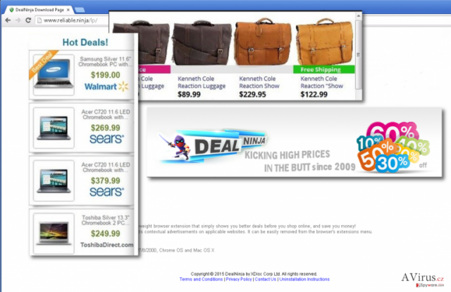 Feraturing DealNinja download page covered with ads