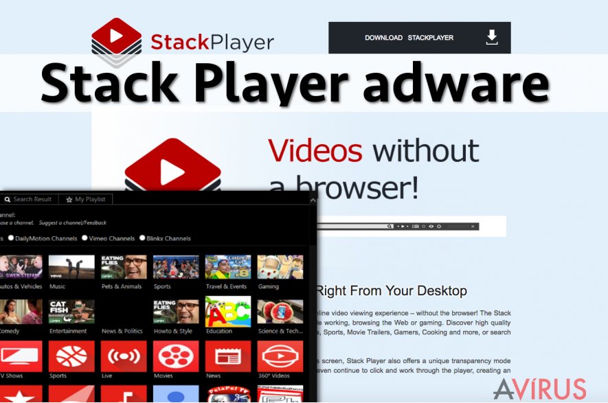 Screenshot of Stack Player download page and the program itself