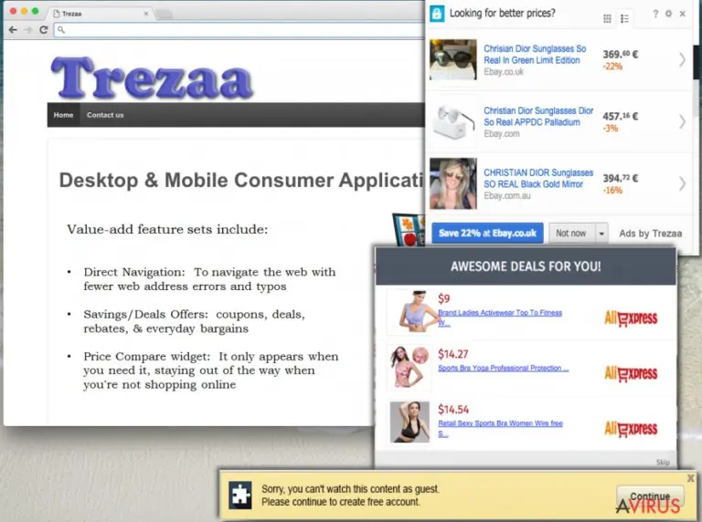 Trezaa ads can be deceptive
