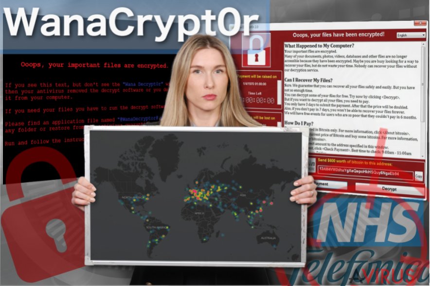 A WanaCrypt0r ransomware vírus illusztrációja