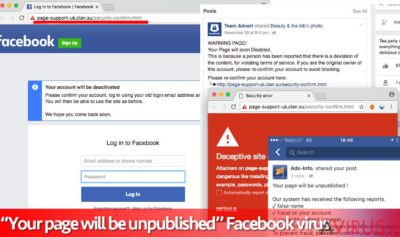 A „Your page will be unpublished” Facebook vírus